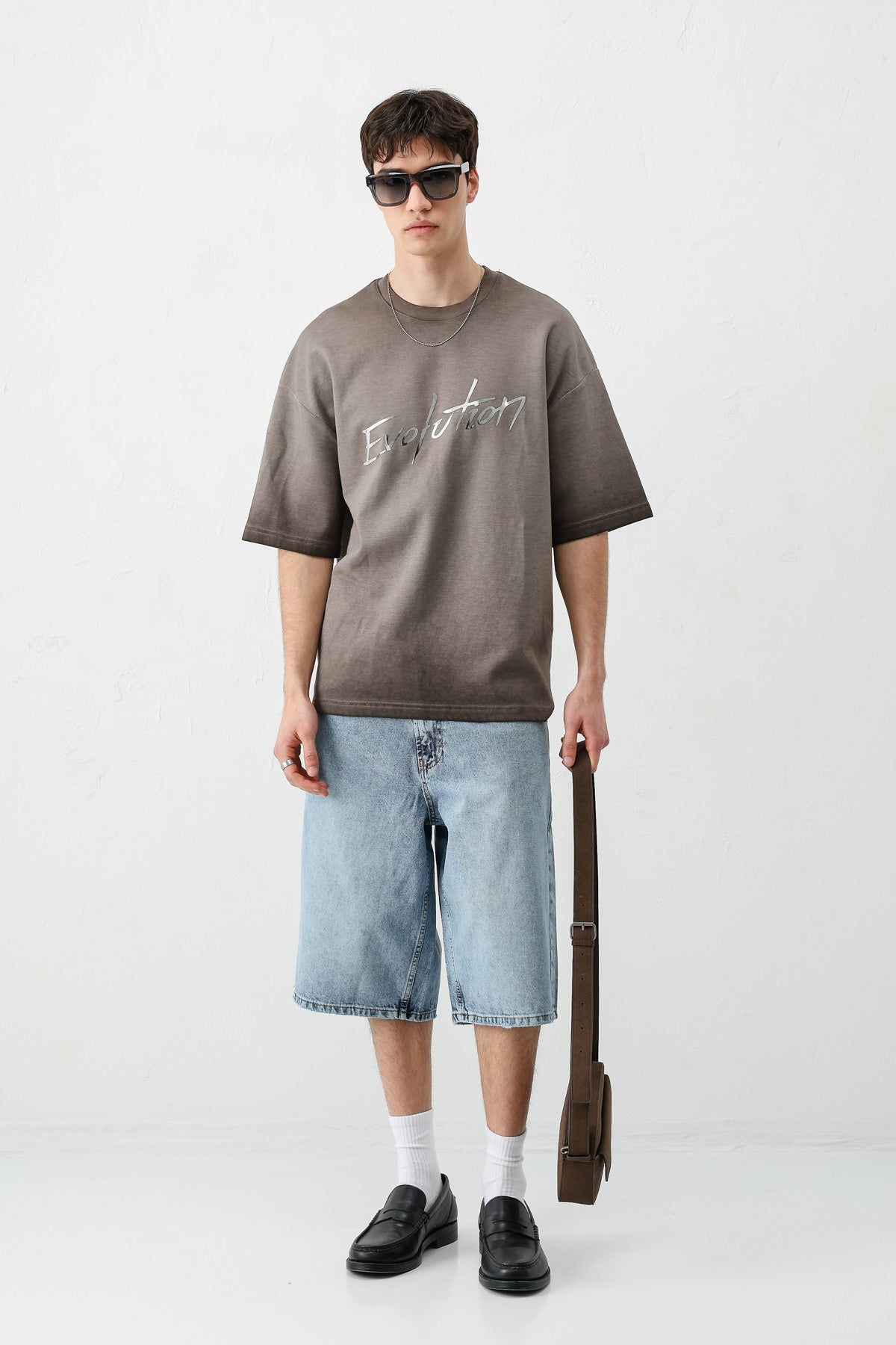 Oversize Bisiklet Yaka Baskılı Heavyweight Tişört