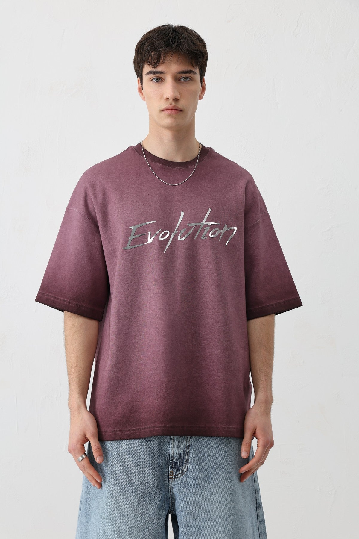 Oversize Bisiklet Yaka Baskılı Heavyweight Tişört