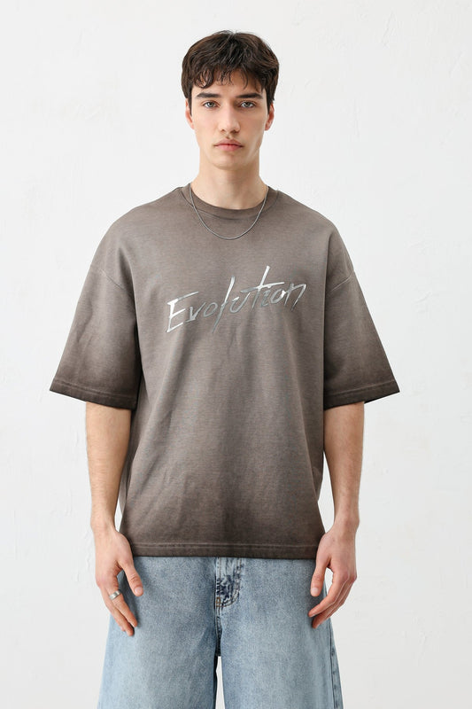 Oversize Bisiklet Yaka Baskılı Heavyweight Tişört