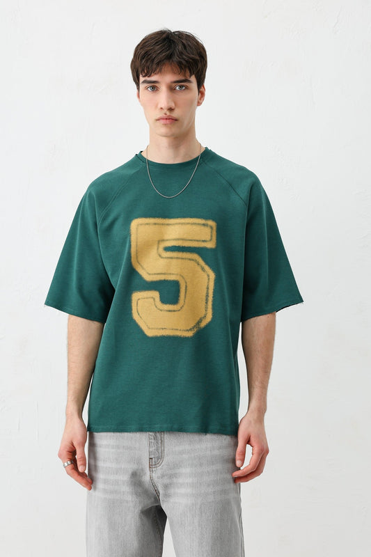 Bisiklet Yaka Oversize 5 Baskılı Tişört