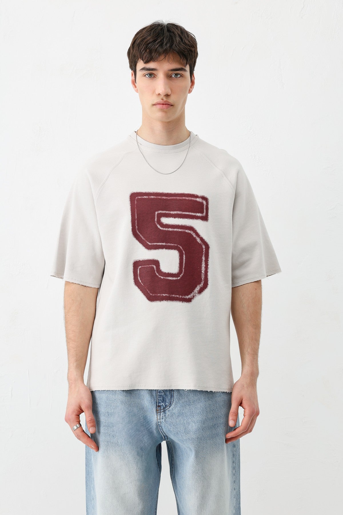 Bisiklet Yaka Oversize 5 Baskılı Tişört