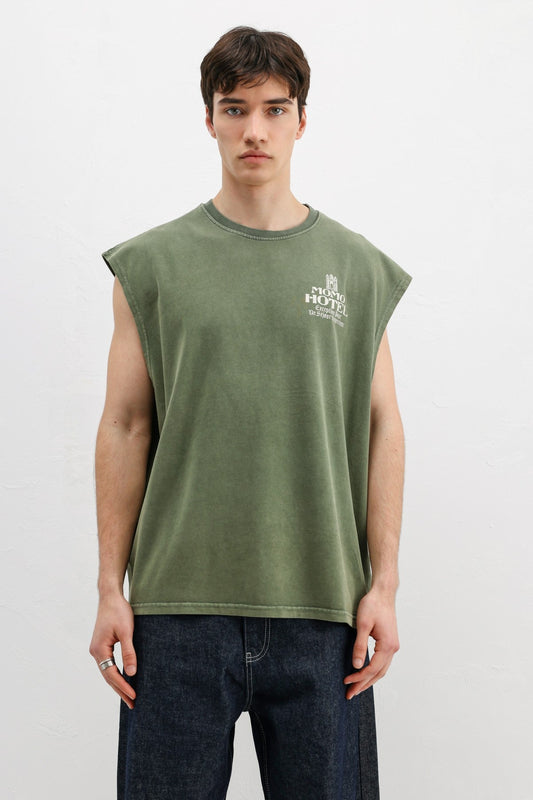 Baskılı Kolsuz Oversize Tişört
