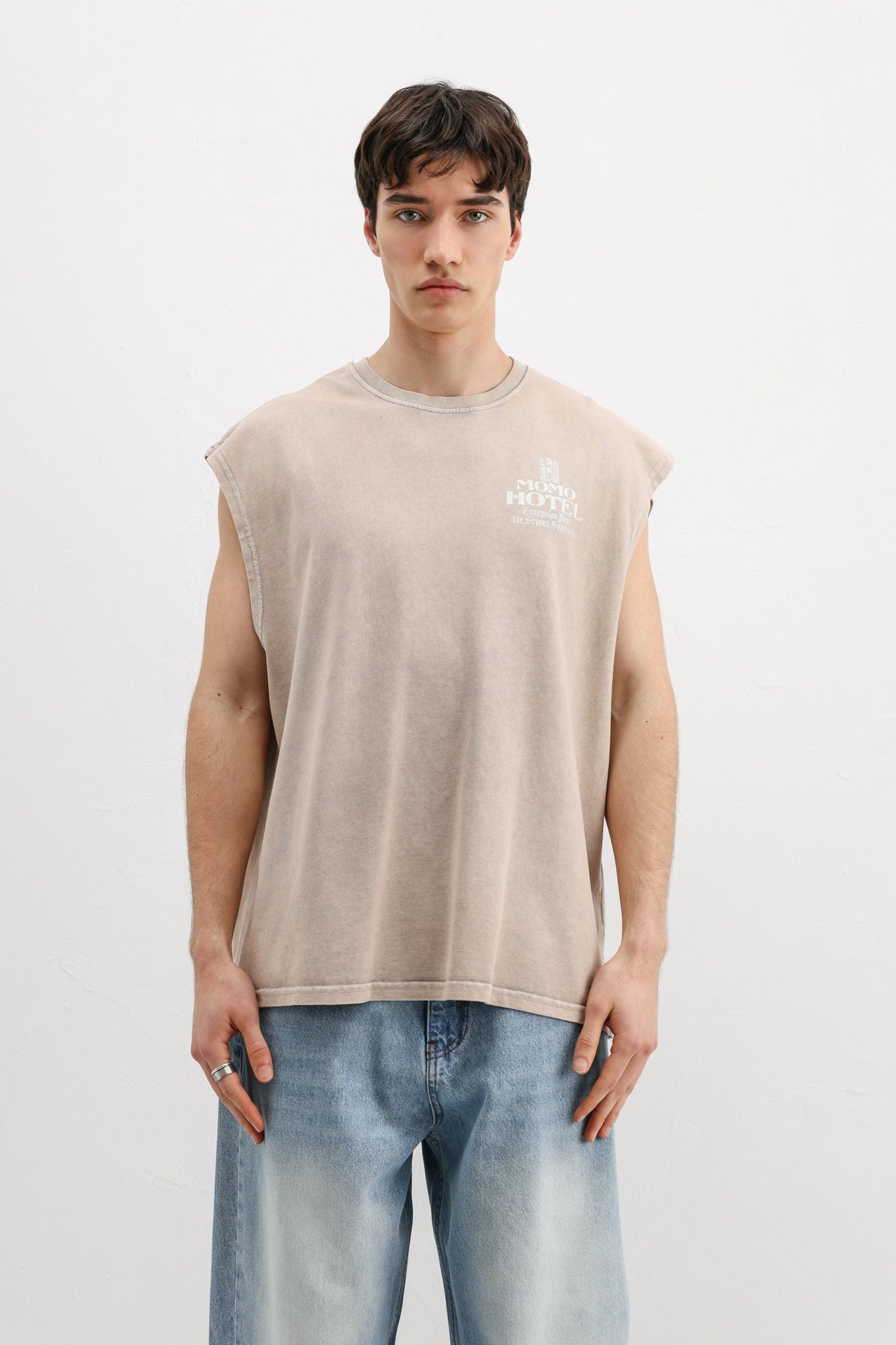 Baskılı Kolsuz Oversize Tişört