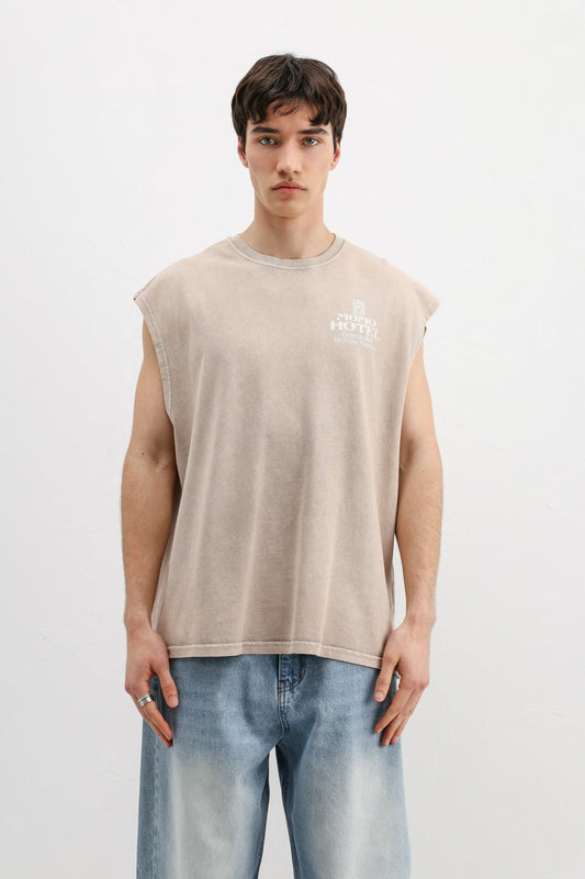 Baskılı Kolsuz Oversize Tişört