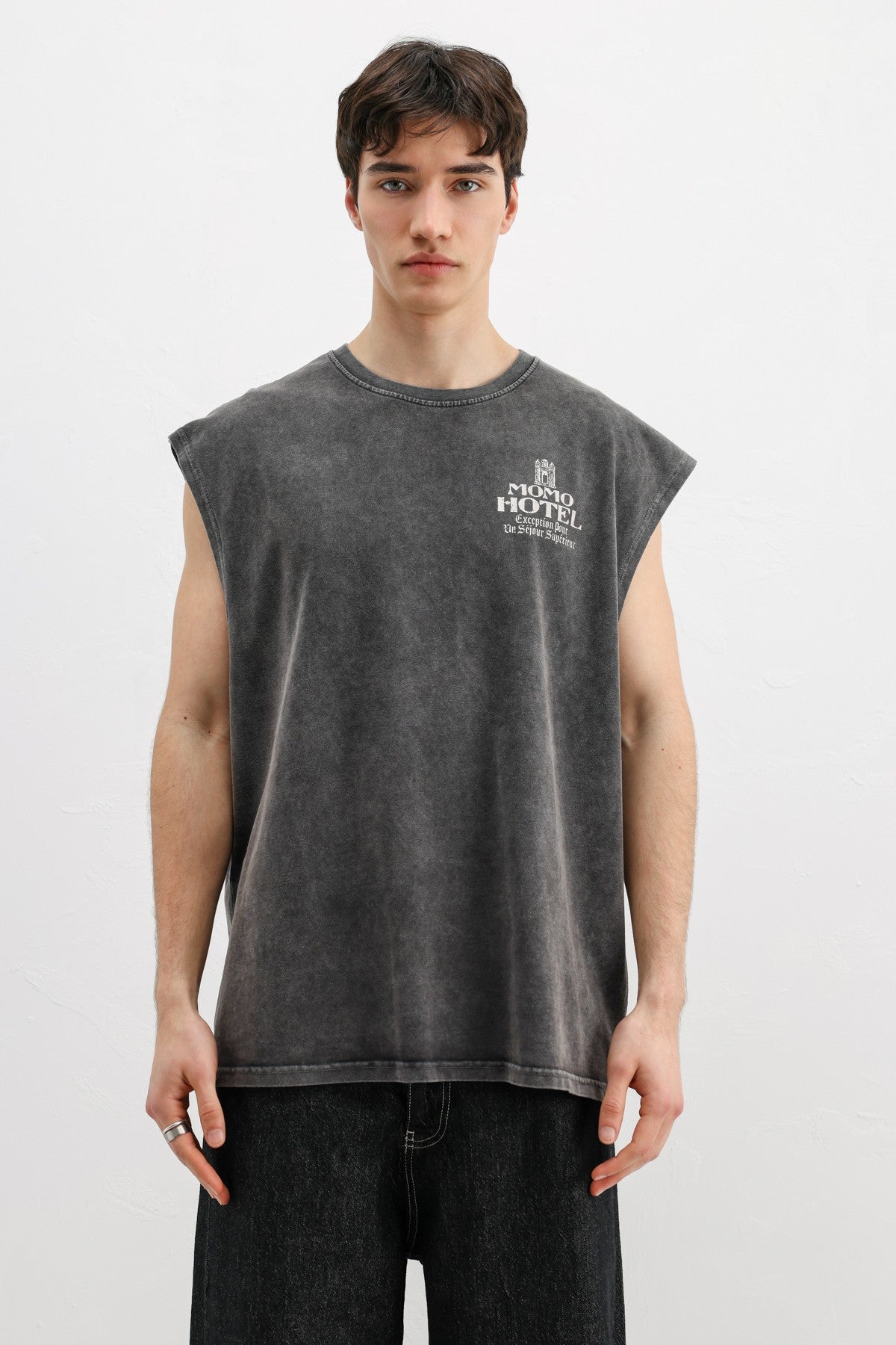Baskılı Kolsuz Oversize Tişört