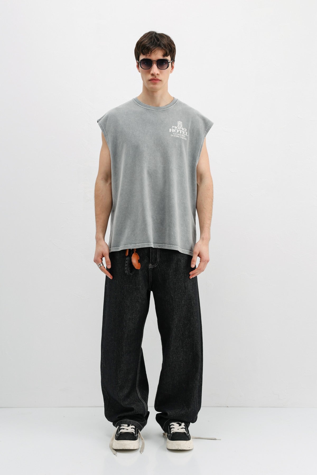 Baskılı Kolsuz Oversize Tişört