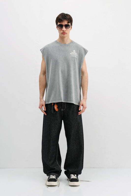 Baskılı Kolsuz Oversize Tişört