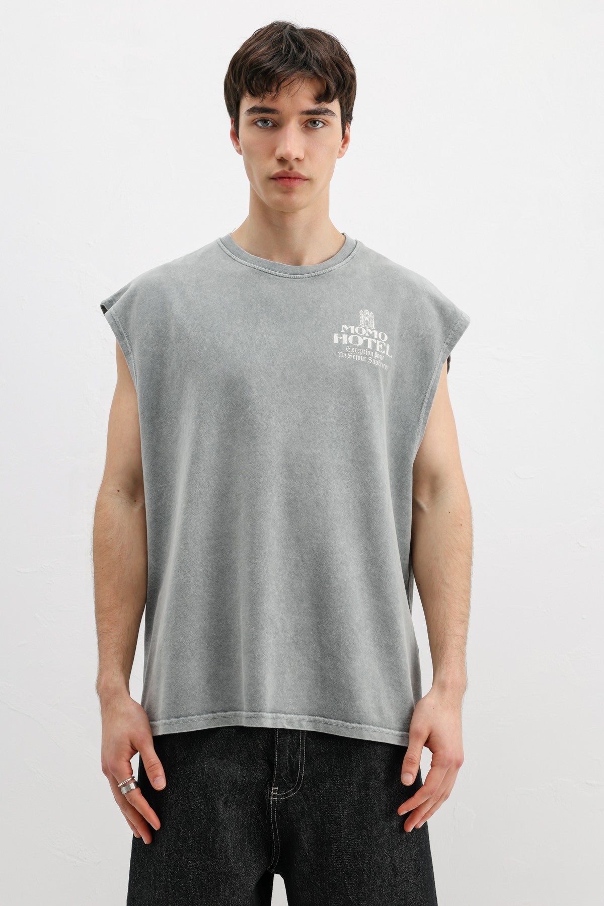 Baskılı Kolsuz Oversize Tişört