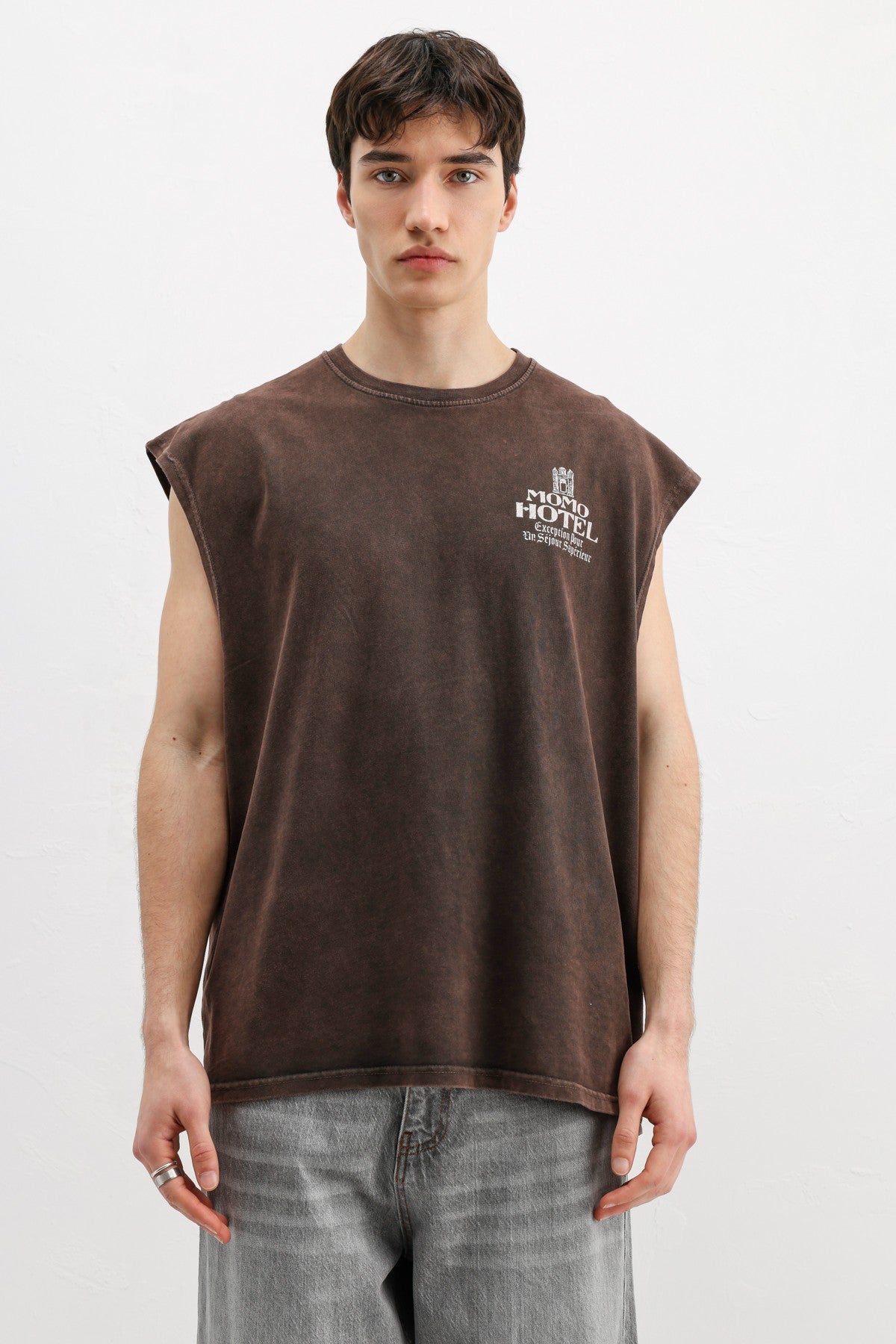 Baskılı Kolsuz Oversize Tişört