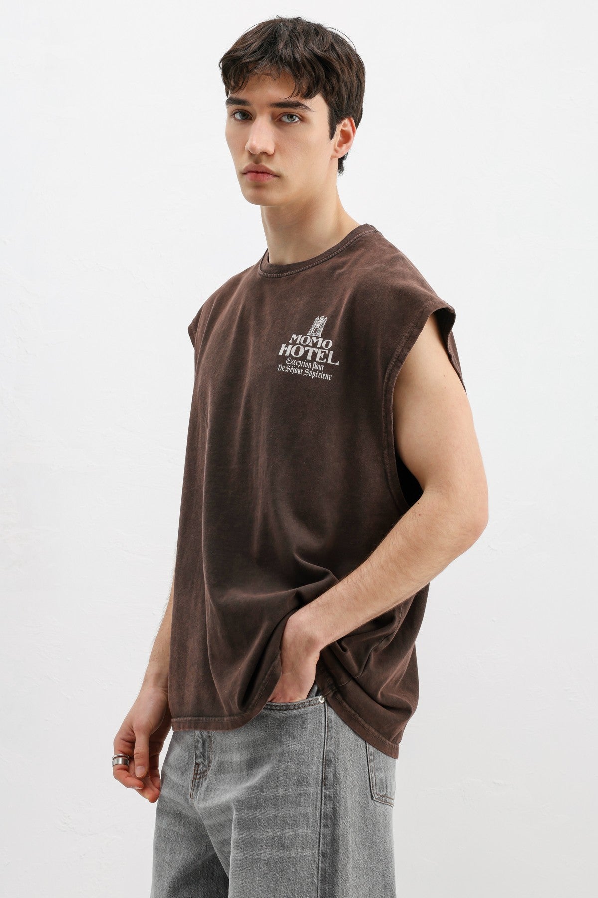 Baskılı Kolsuz Oversize Tişört