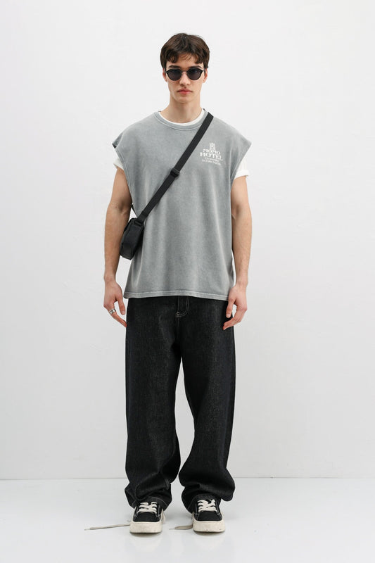 Baskılı Kolsuz Oversize Tişört