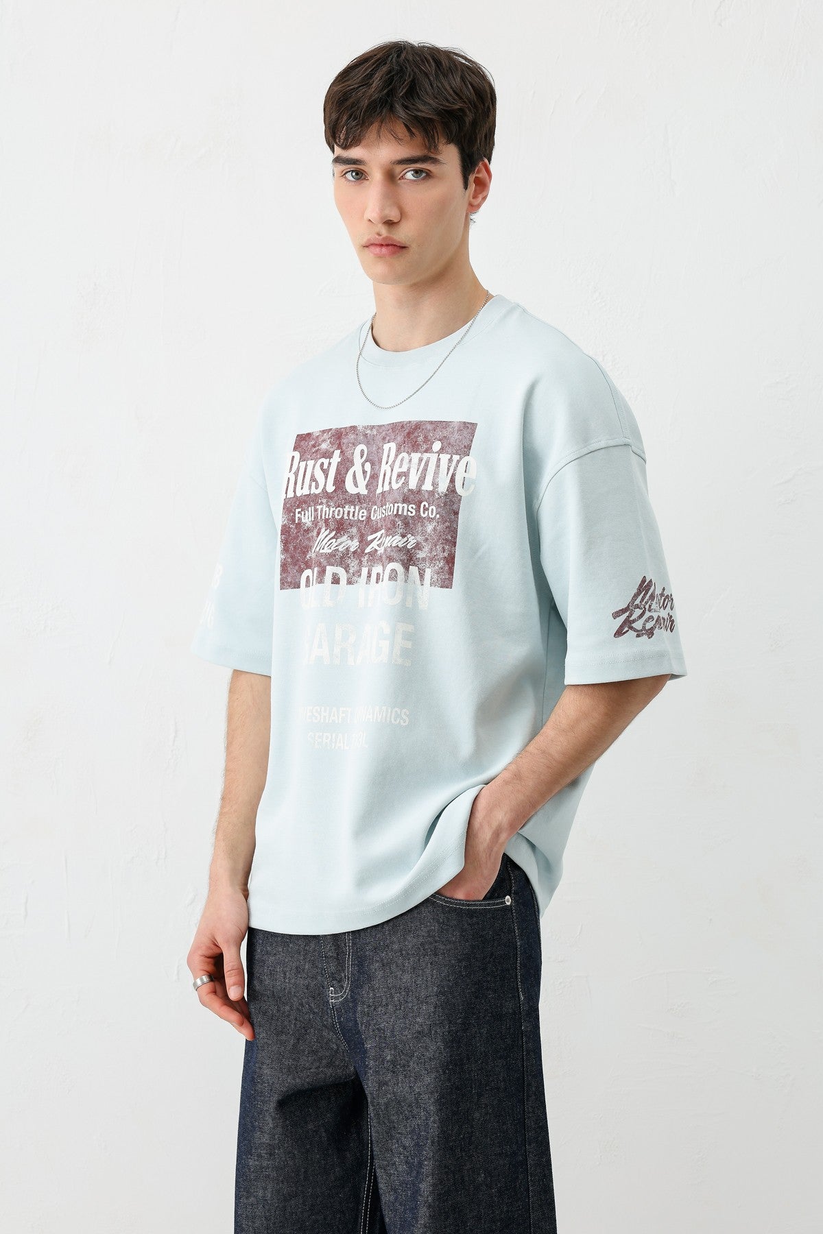 Oversize Baskılı Tişört Bebe Mavi