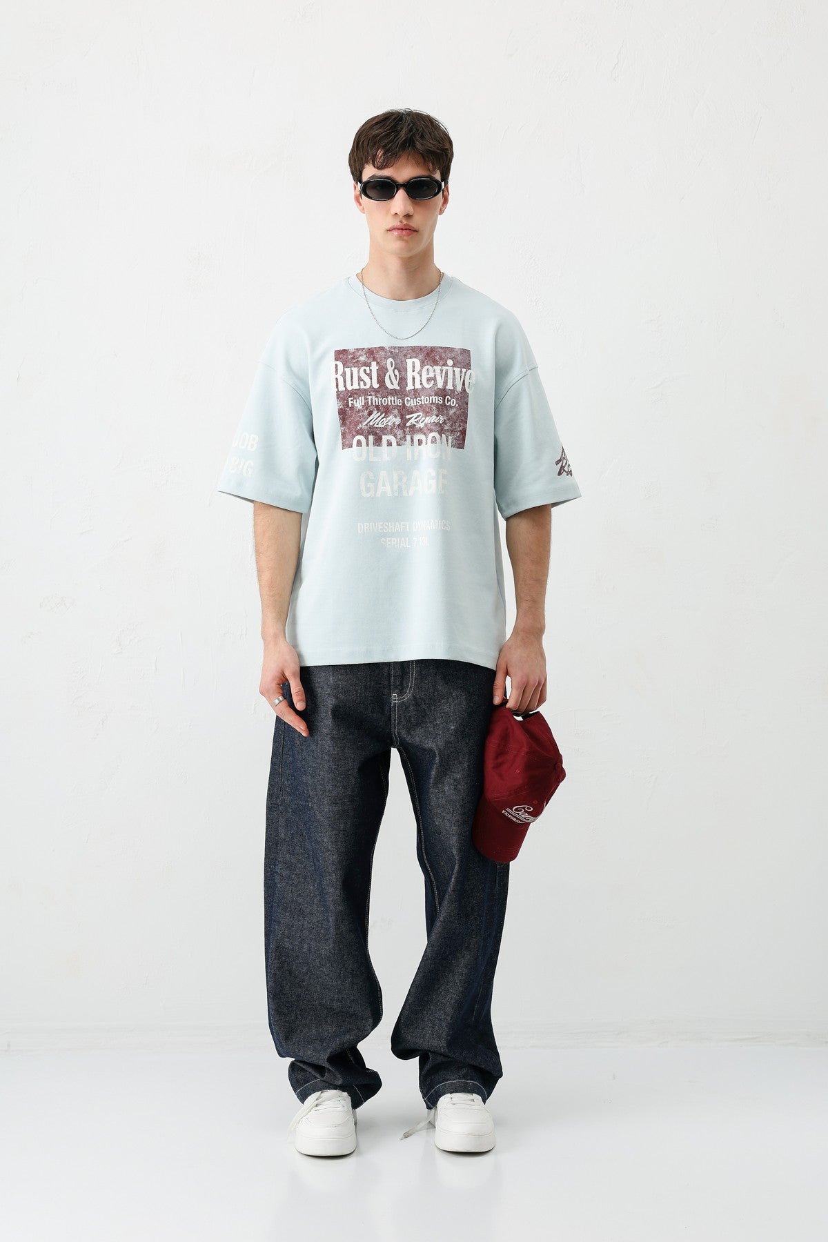Oversize Baskılı Tişört Bebe Mavi