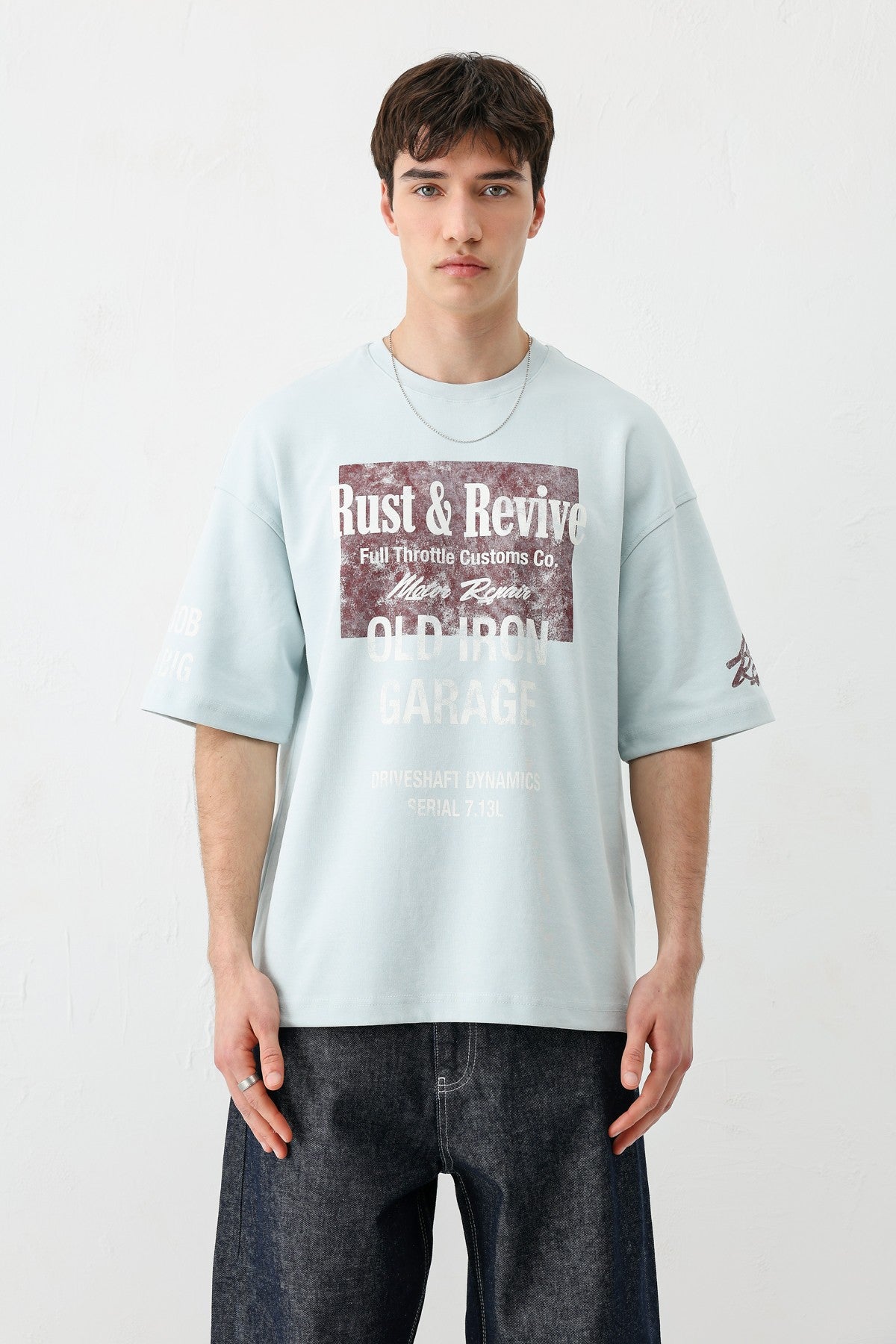 Oversize Baskılı Tişört Bebe Mavi