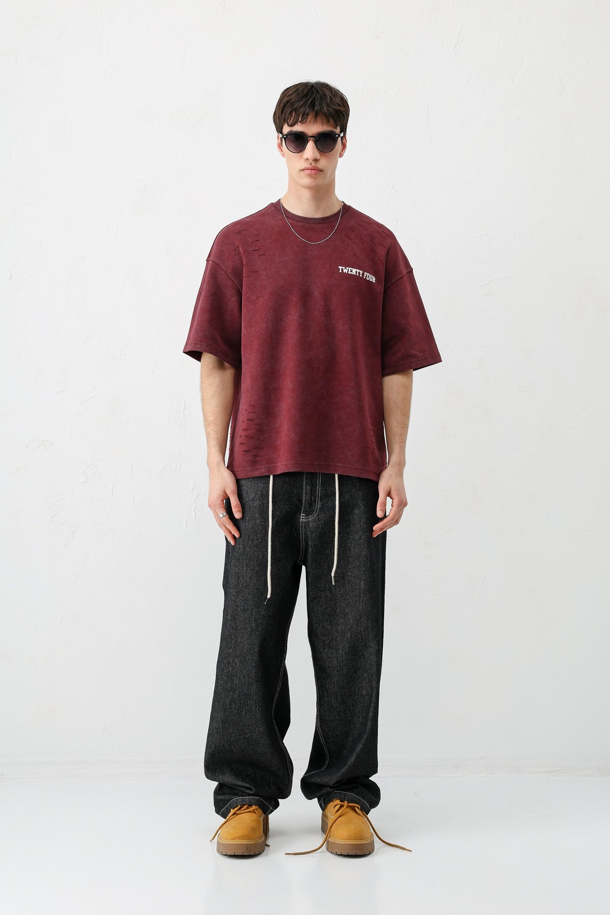 Baskılı Oversize Tişört Bordo
