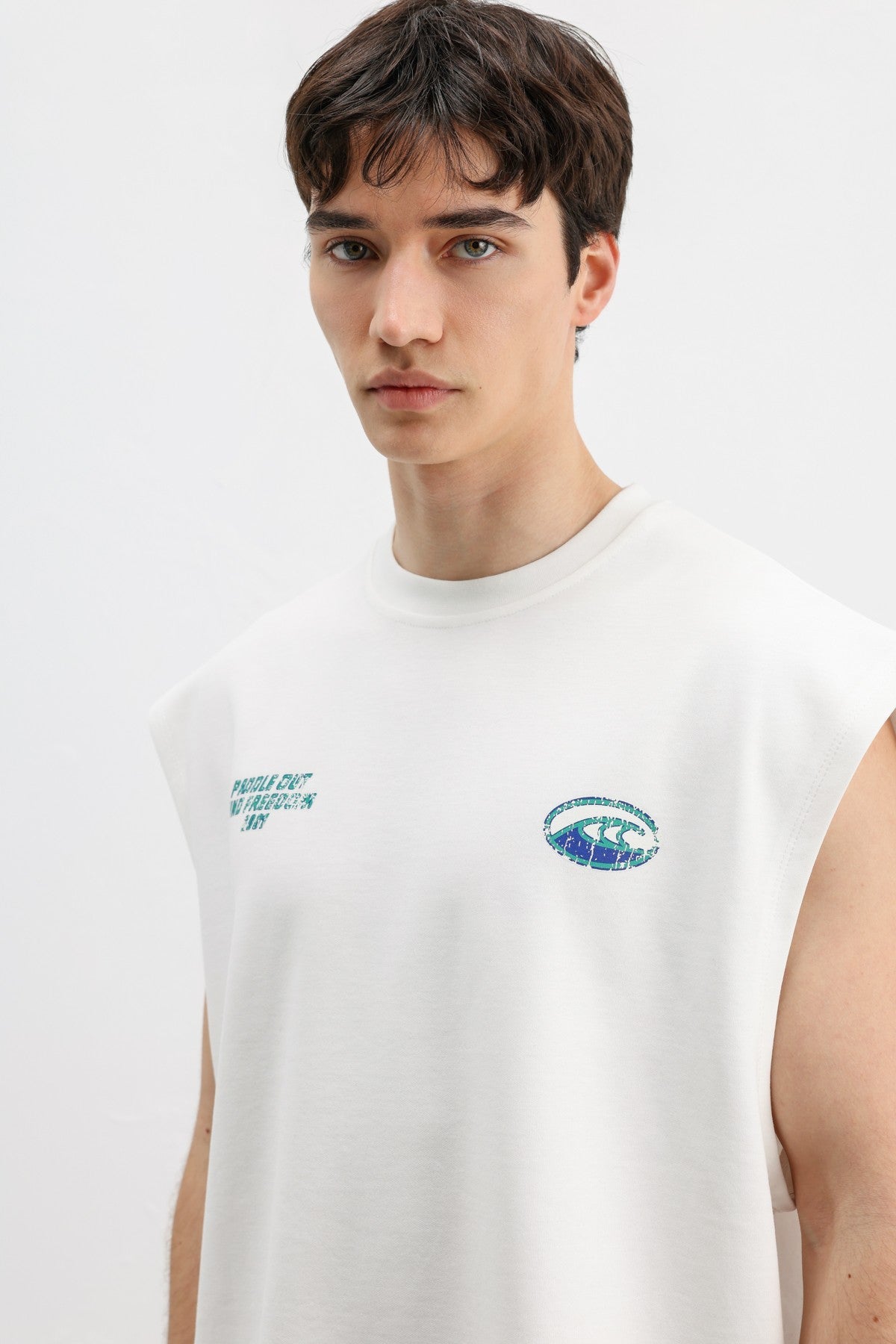 Oversize Baskılı Kolsuz Tişört