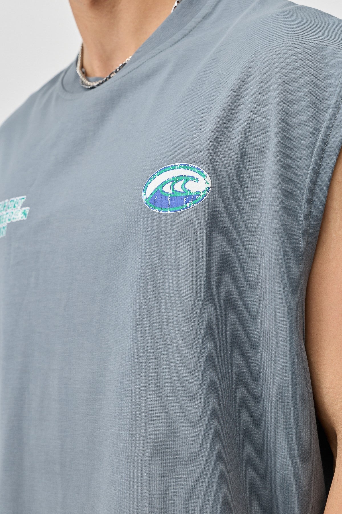 Oversize Baskılı Kolsuz Tişört