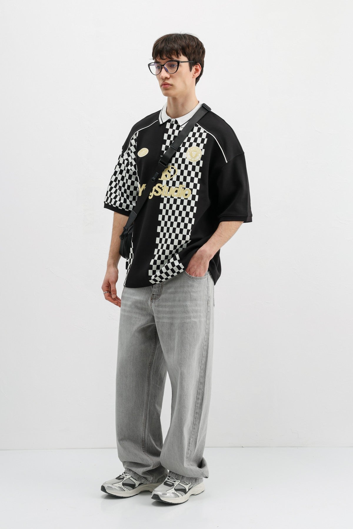 Polo Yaka Baskılı Oversize Tişört
