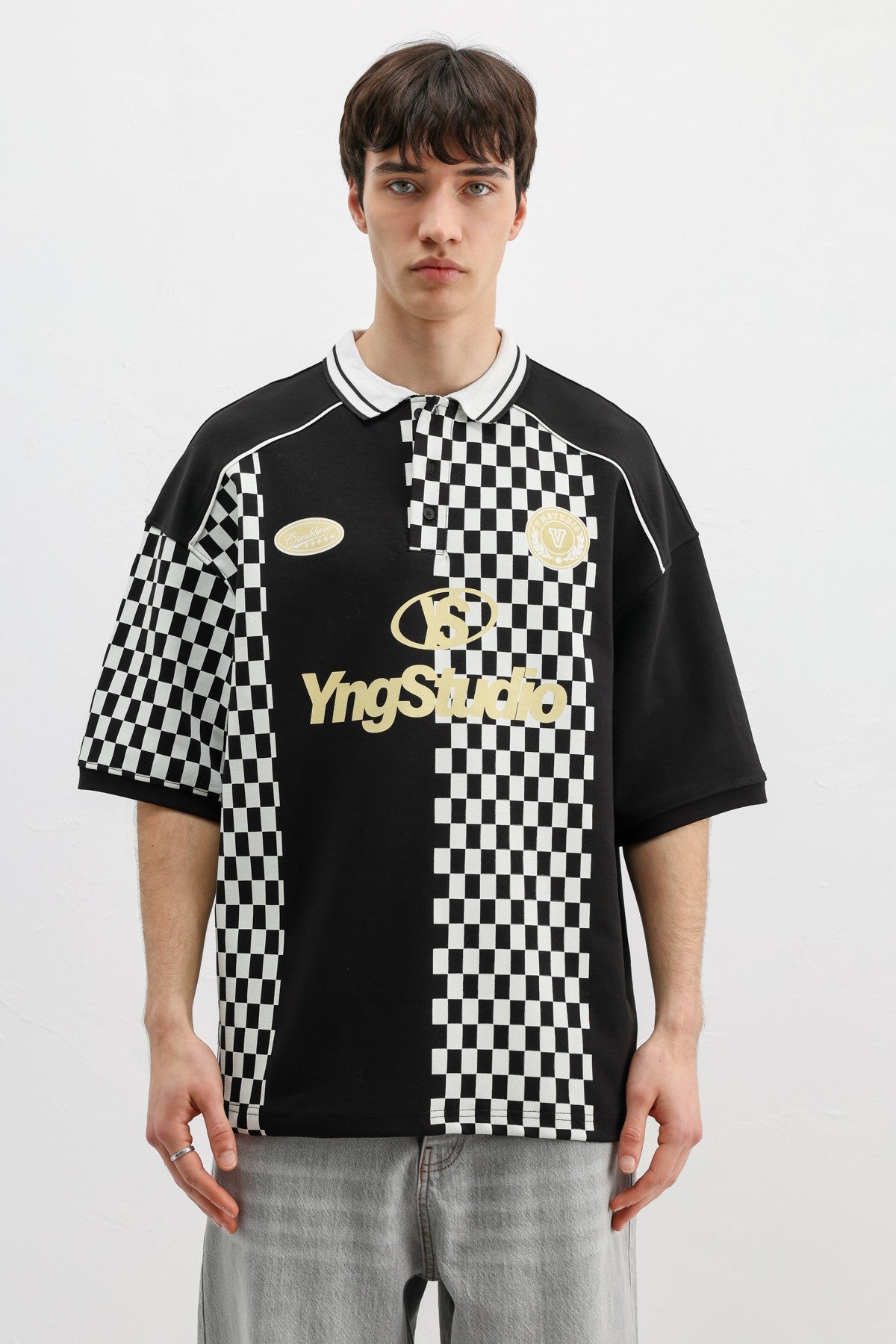 Polo Yaka Baskılı Oversize Tişört