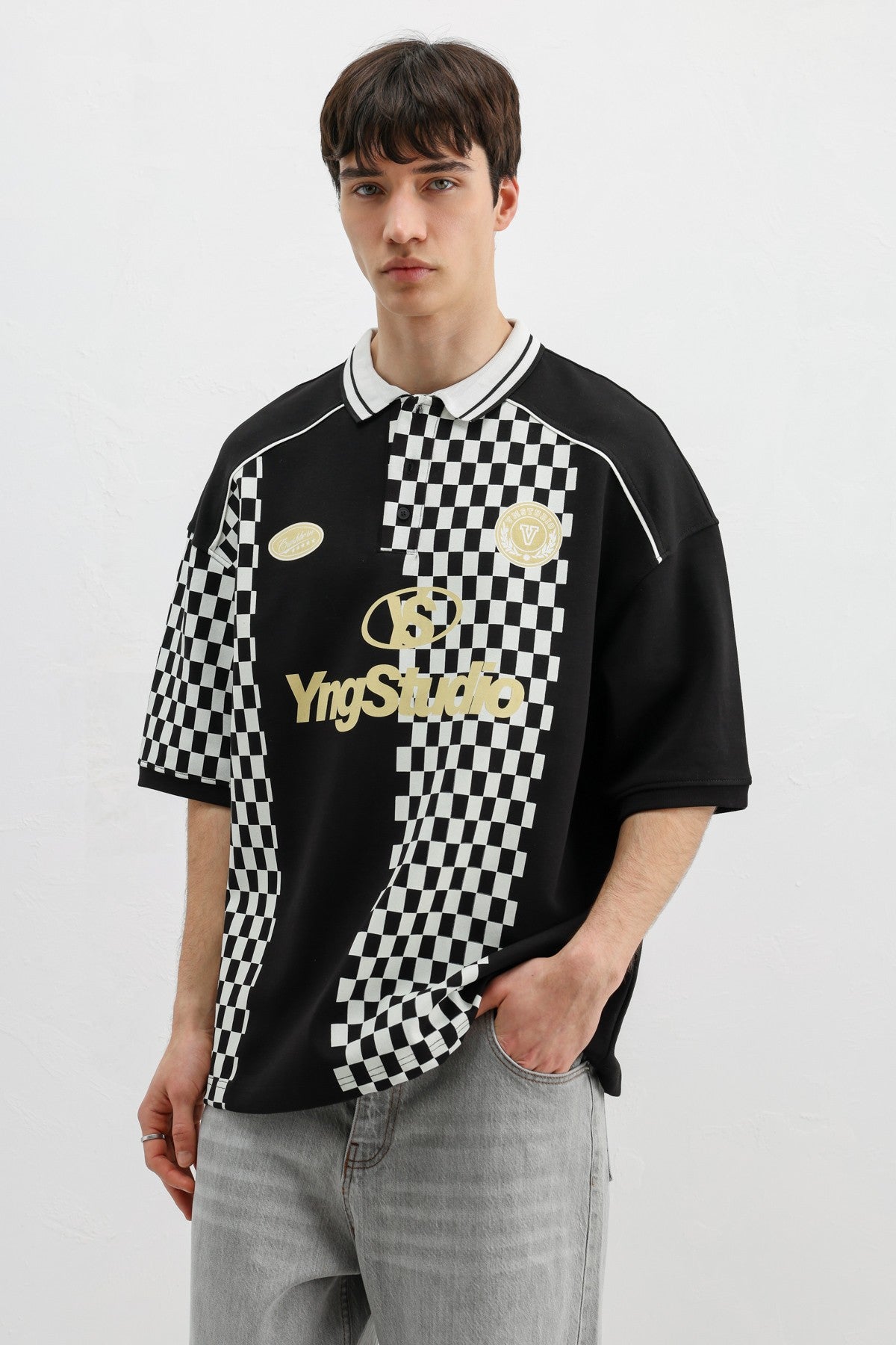 Polo Yaka Baskılı Oversize Tişört