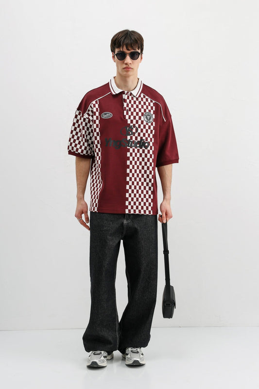Polo Yaka Baskılı Oversize Tişört