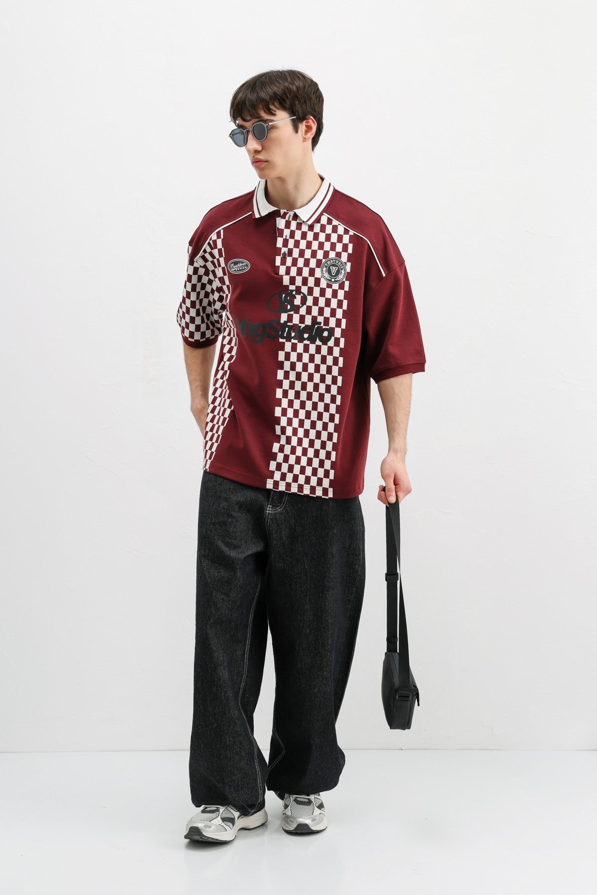 Polo Yaka Baskılı Oversize Tişört