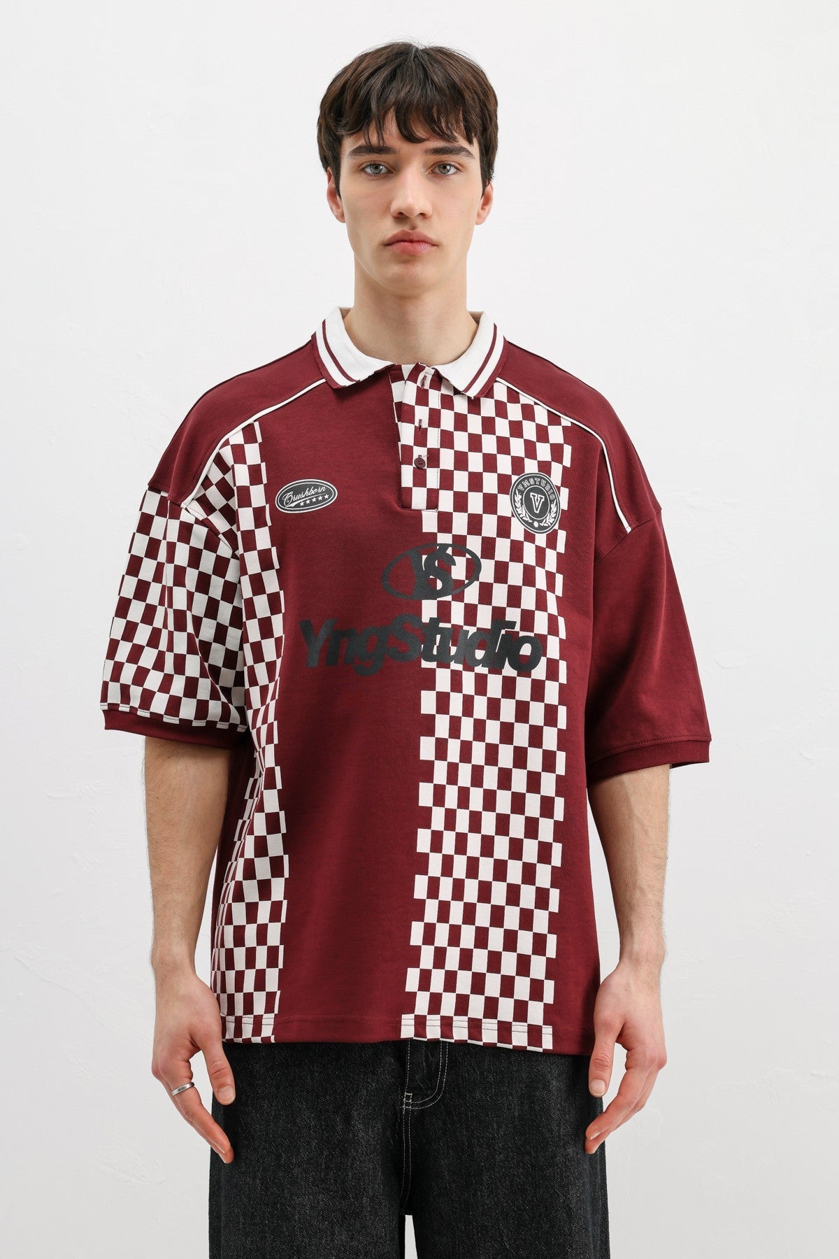 Polo Yaka Baskılı Oversize Tişört