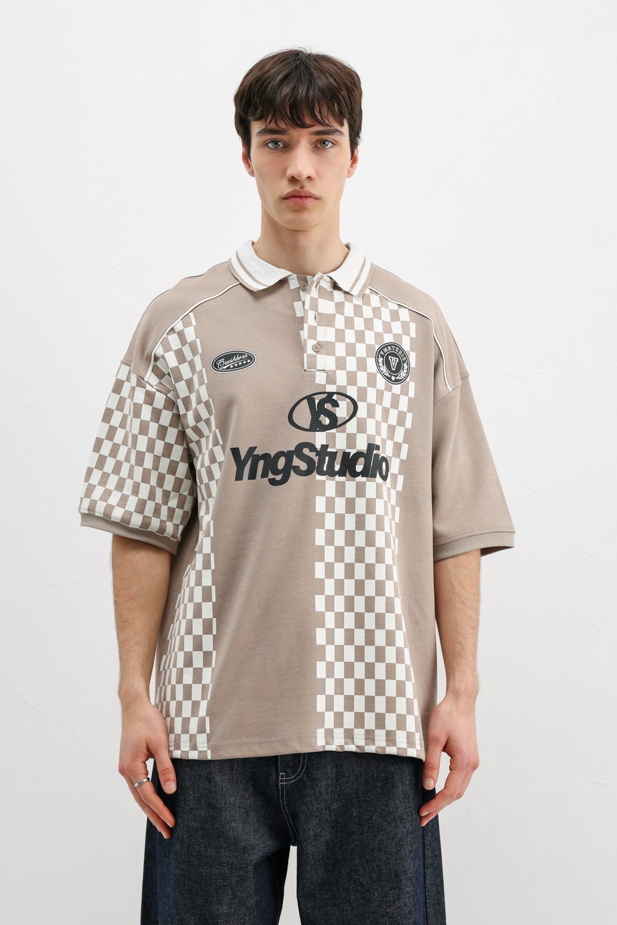 Polo Yaka Baskılı Oversize Tişört