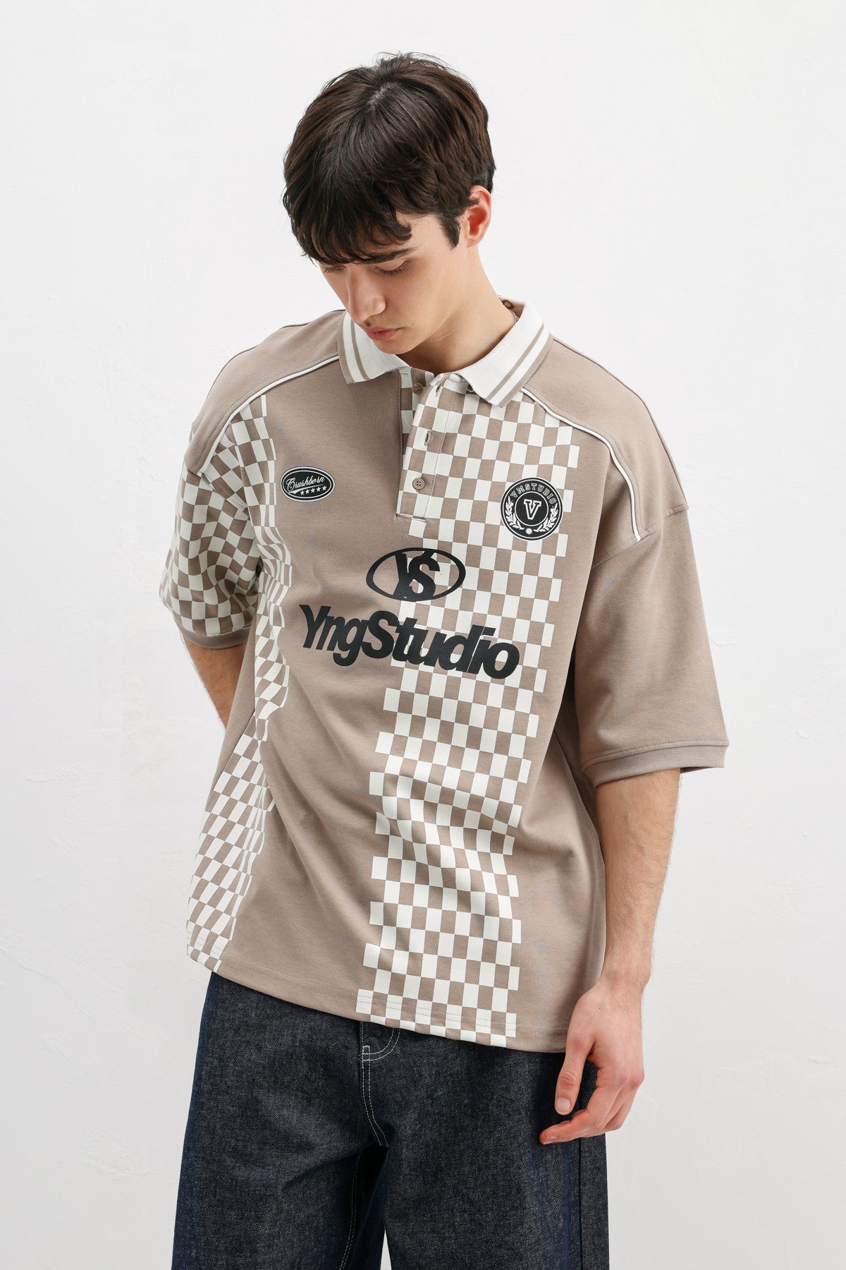 Polo Yaka Baskılı Oversize Tişört