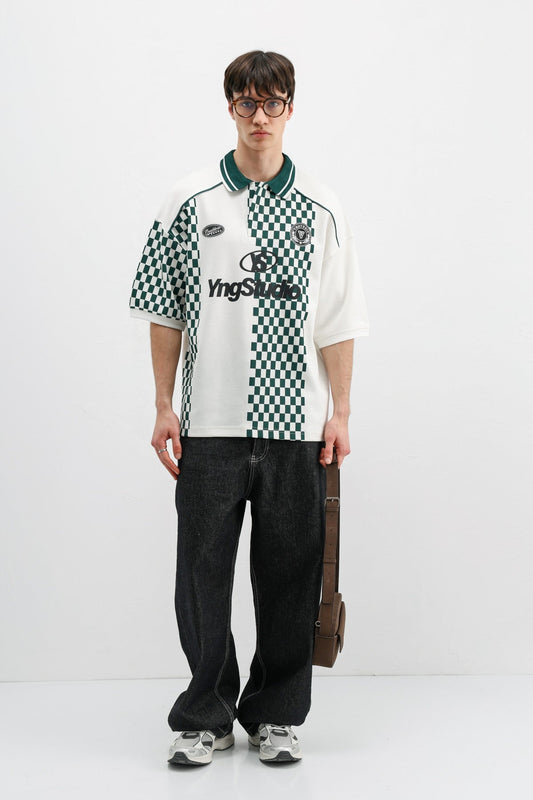 Polo Yaka Baskılı Oversize Tişört