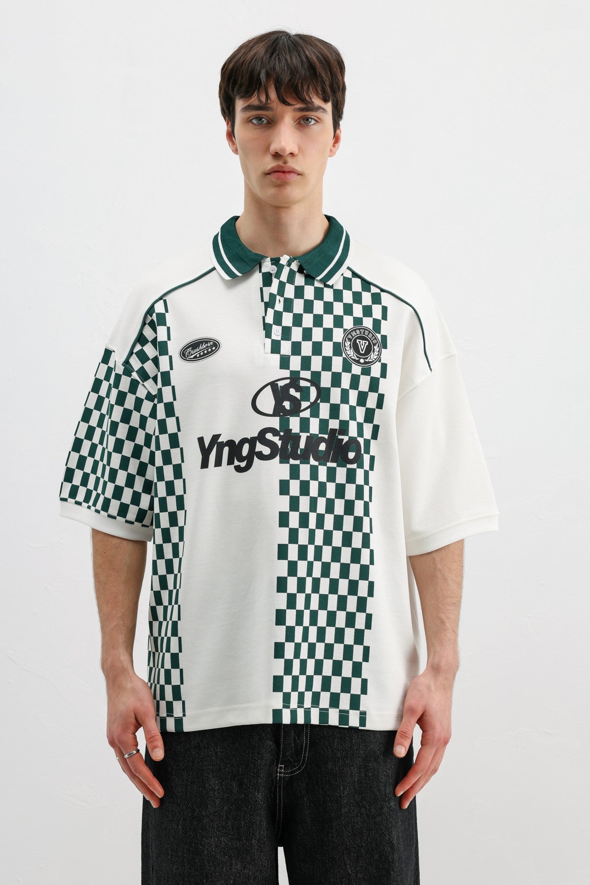 Polo Yaka Baskılı Oversize Tişört