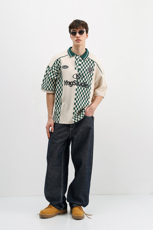 Polo Yaka Baskılı Oversize Tişört