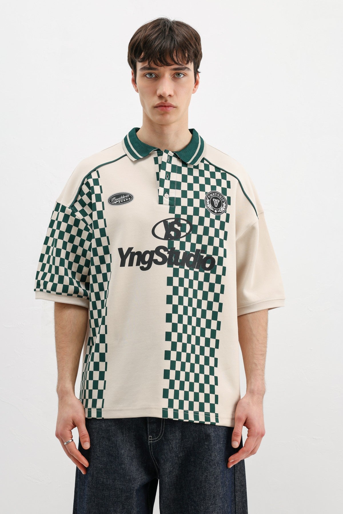 Polo Yaka Baskılı Oversize Tişört