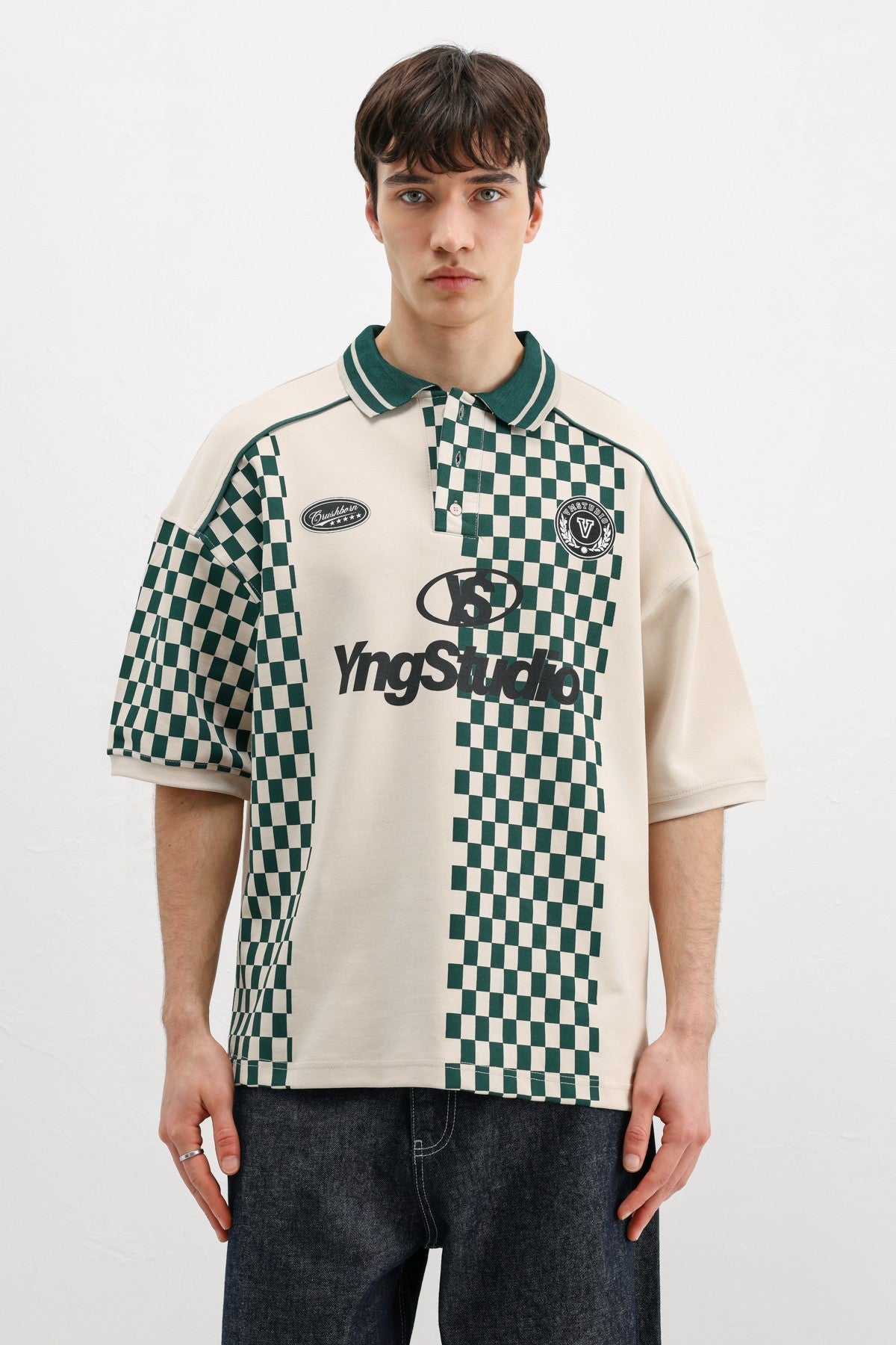 Polo Yaka Baskılı Oversize Tişört