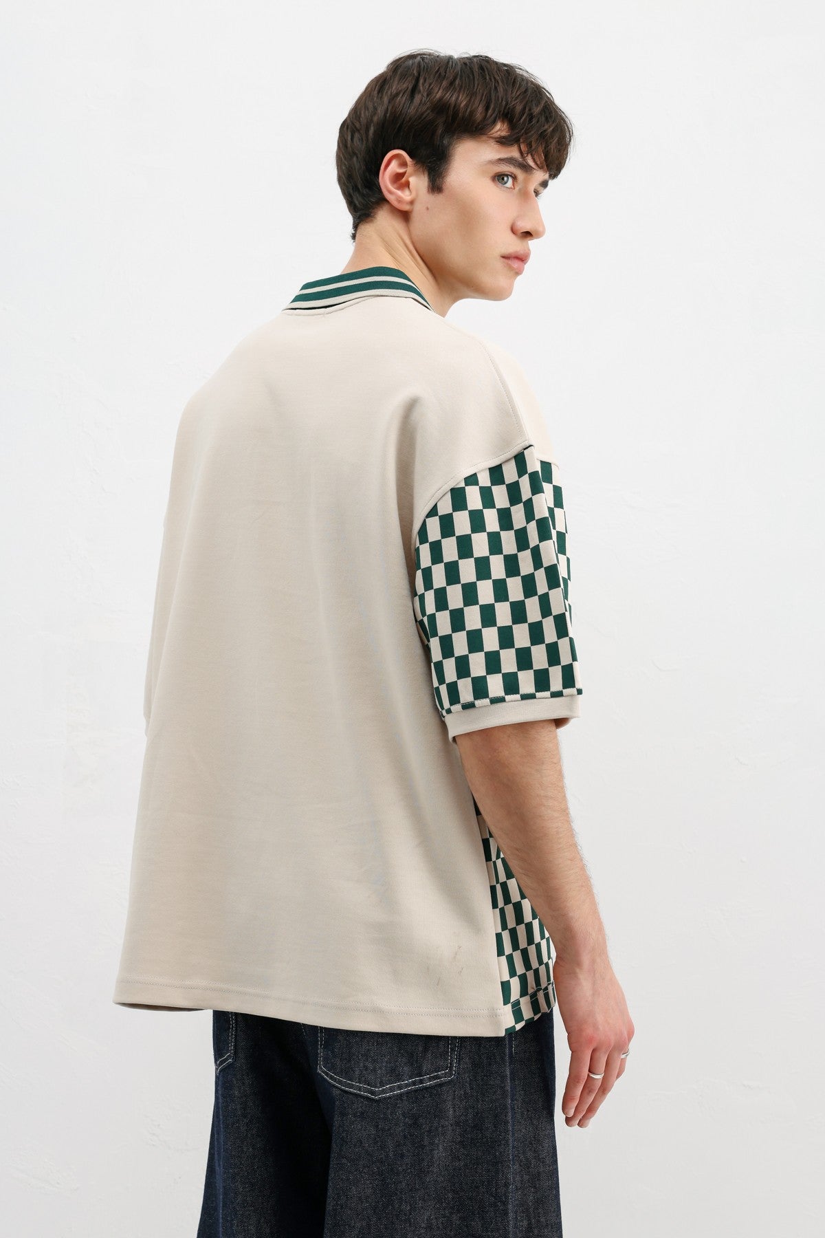Polo Yaka Baskılı Oversize Tişört