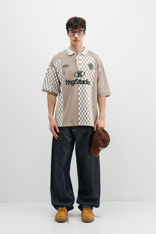 Polo Yaka Baskılı Oversize Tişört