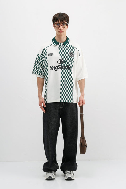 Polo Yaka Baskılı Oversize Tişört
