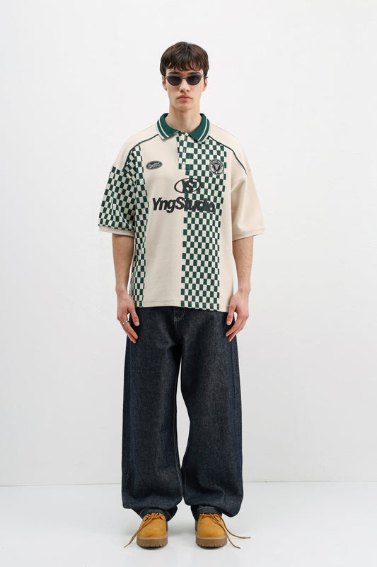 Polo Yaka Baskılı Oversize Tişört