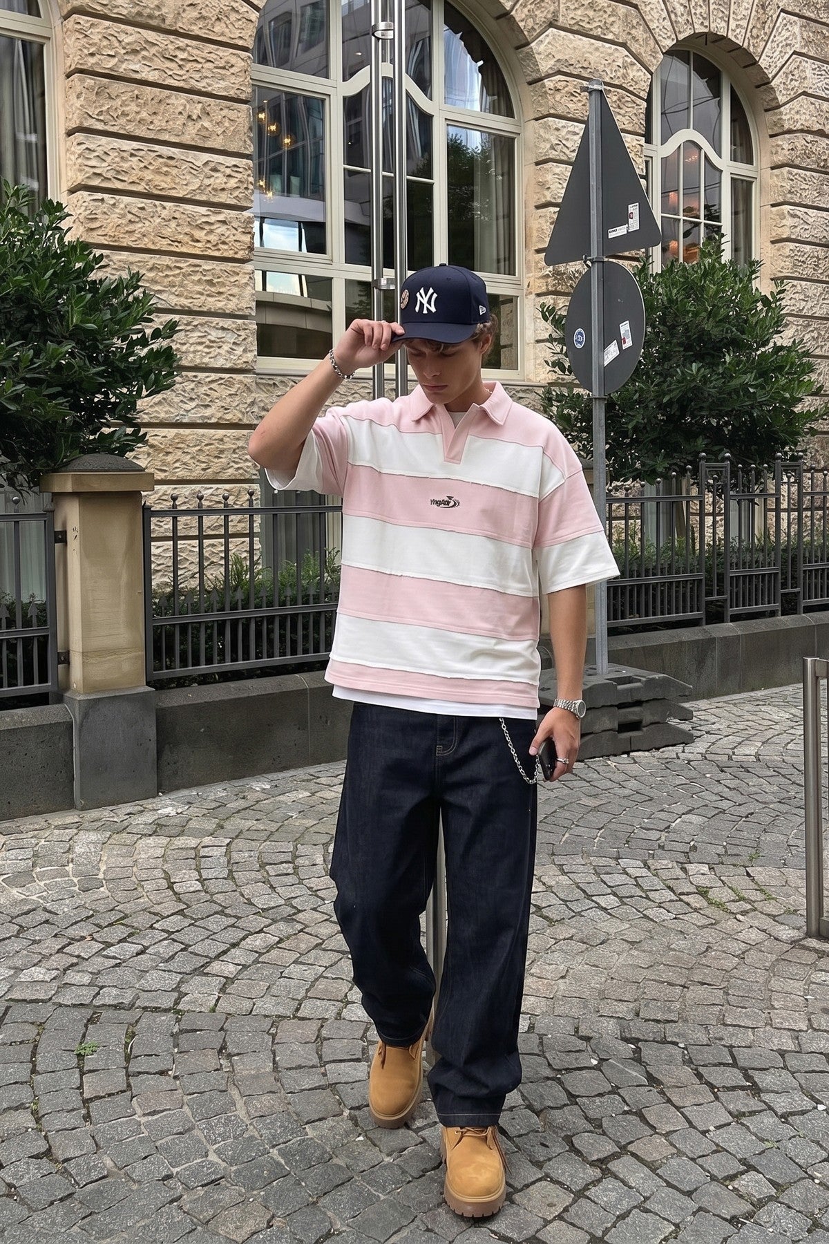 Oversize Rugby Yaka Çizgili Tişört