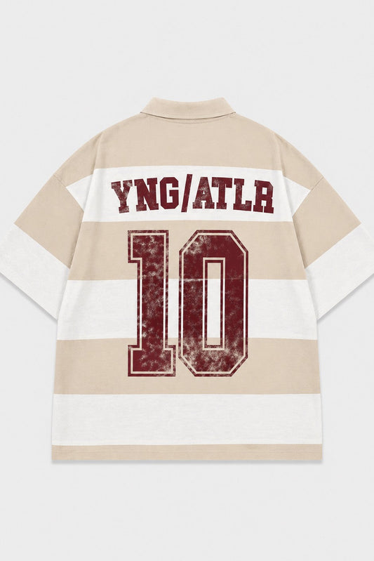 Oversize Rugby Yaka Çizgili Tişört