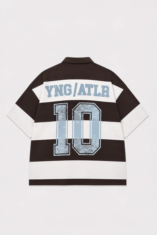 Oversize Rugby Yaka Çizgili Tişört