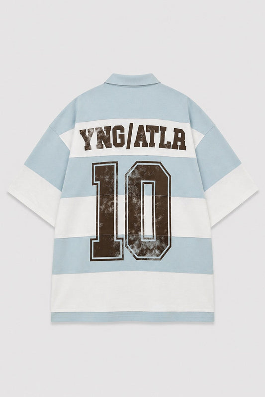 Oversize Rugby Yaka Çizgili Tişört