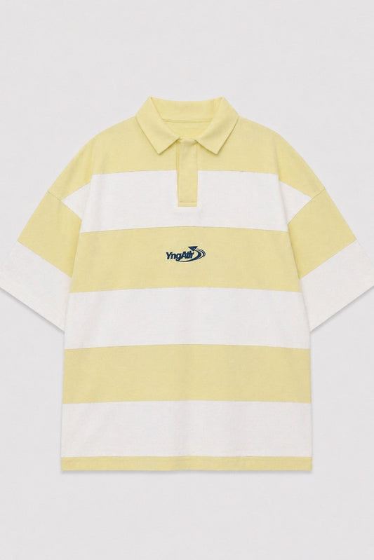 Oversize Rugby Yaka Çizgili Tişört