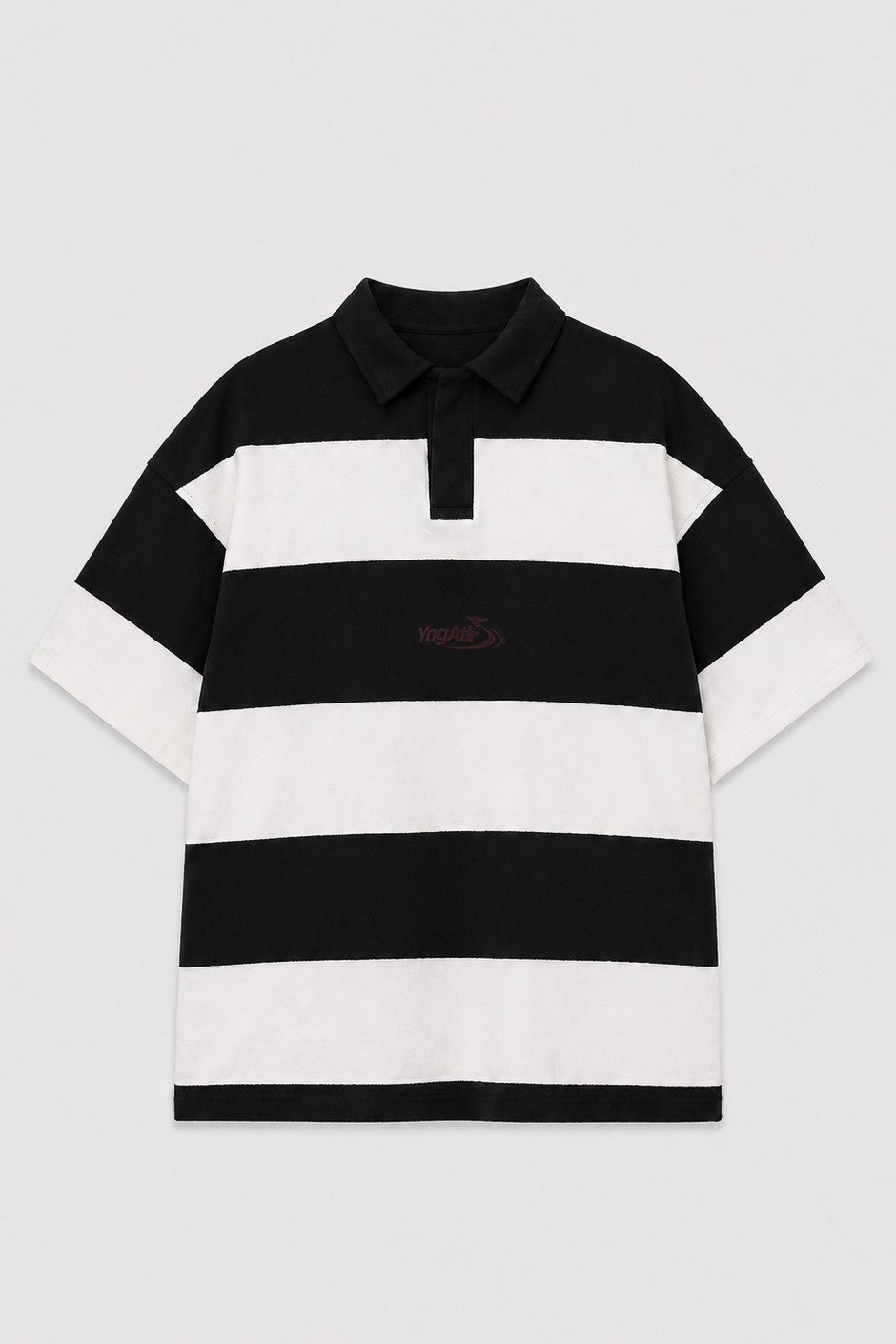 Oversize Rugby Yaka Çizgili Tişört