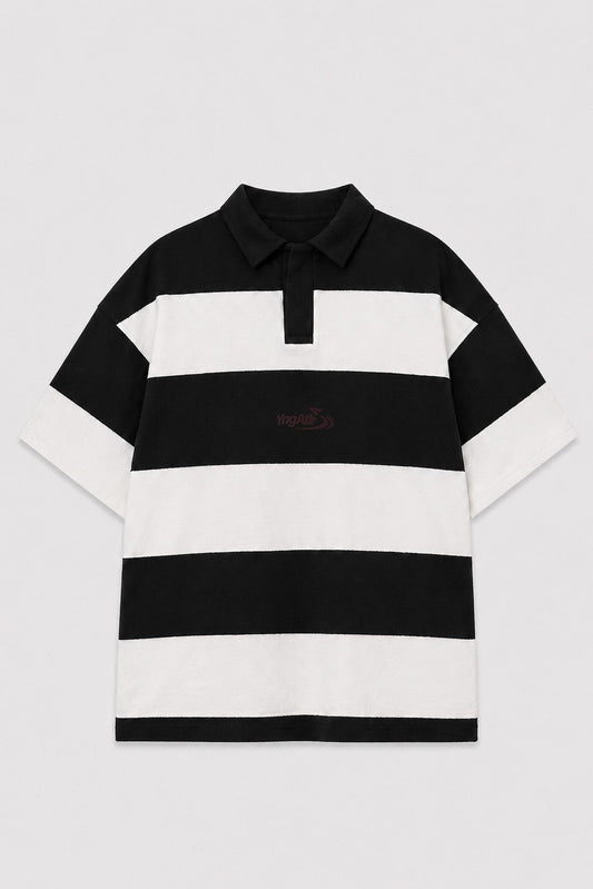 Oversize Rugby Yaka Çizgili Tişört
