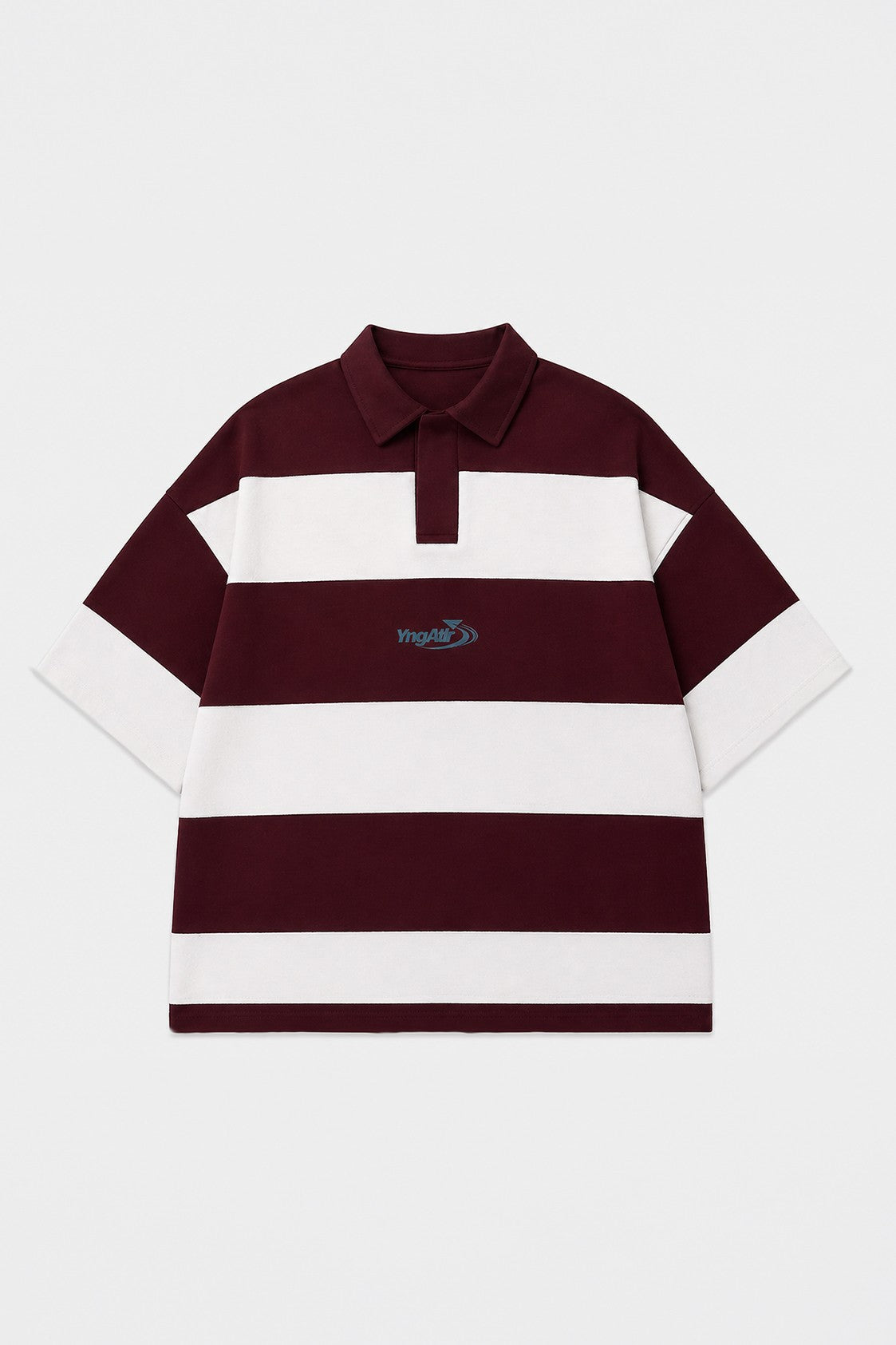 Oversize Rugby Yaka Çizgili Tişört