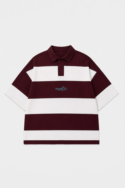 Oversize Rugby Yaka Çizgili Tişört