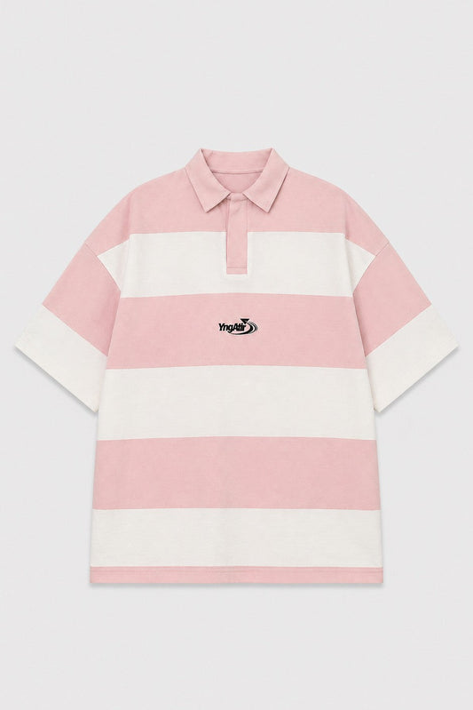 Oversize Rugby Yaka Çizgili Tişört