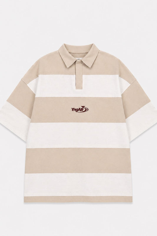 Oversize Rugby Yaka Çizgili Tişört