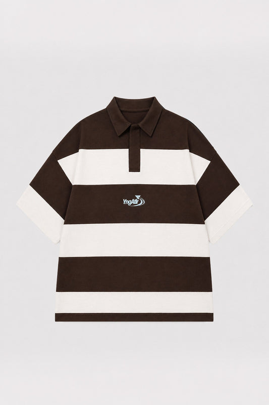 Oversize Rugby Yaka Çizgili Tişört